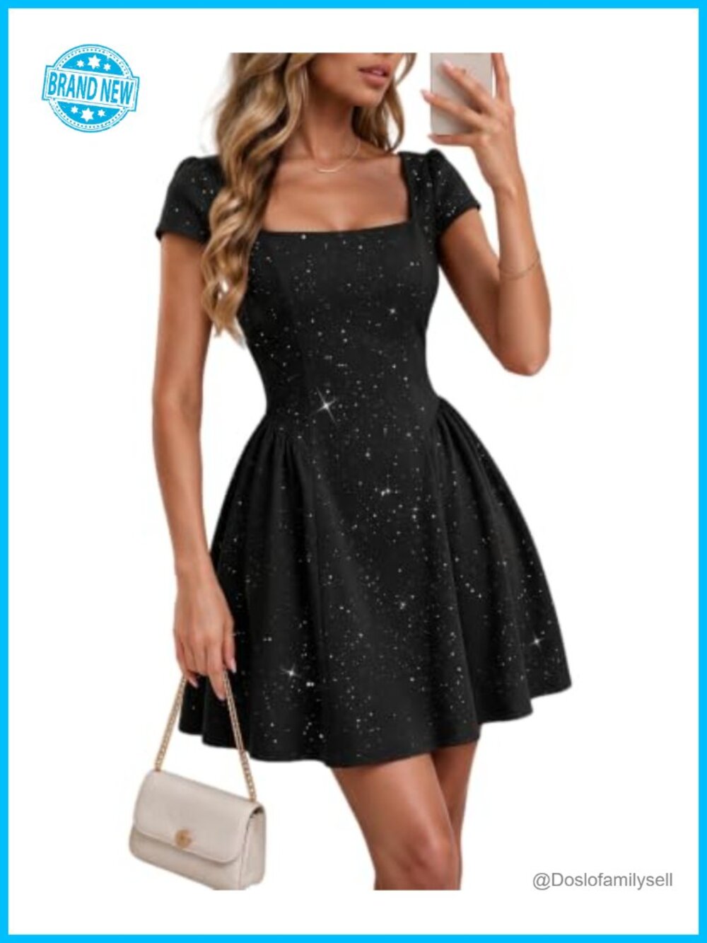 Women's Sparkly Sequin A-Line Cocktail Homecoming Dress Short Cap Sleeve